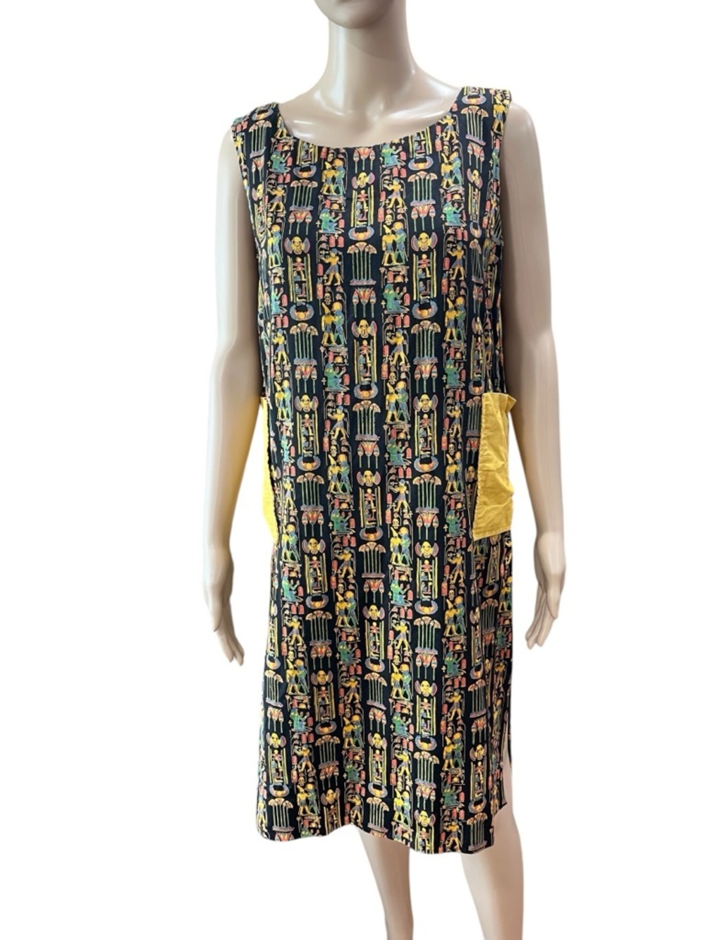 Egyptian handmade Sleeveless Black novelty Shift Dress with Yellow Pockets